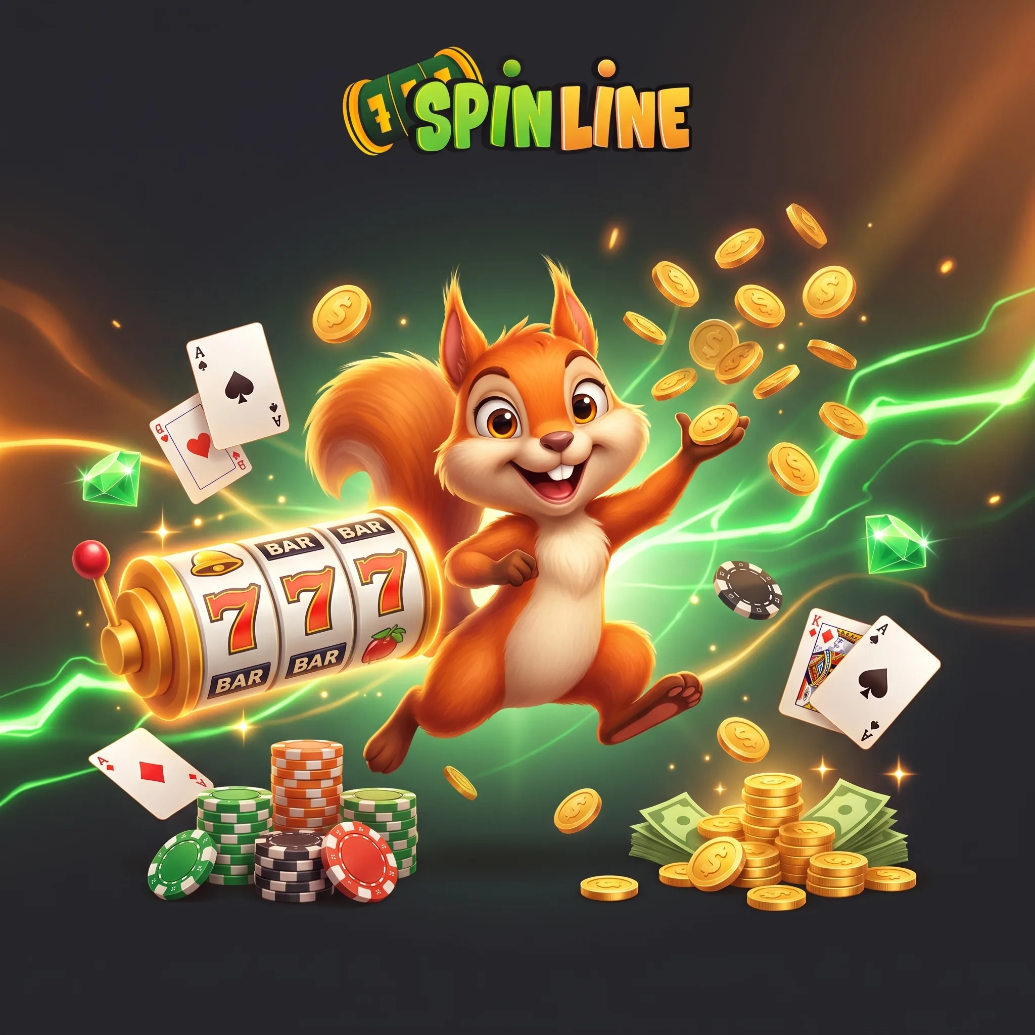 Spinline squirrel with cards and casino chips