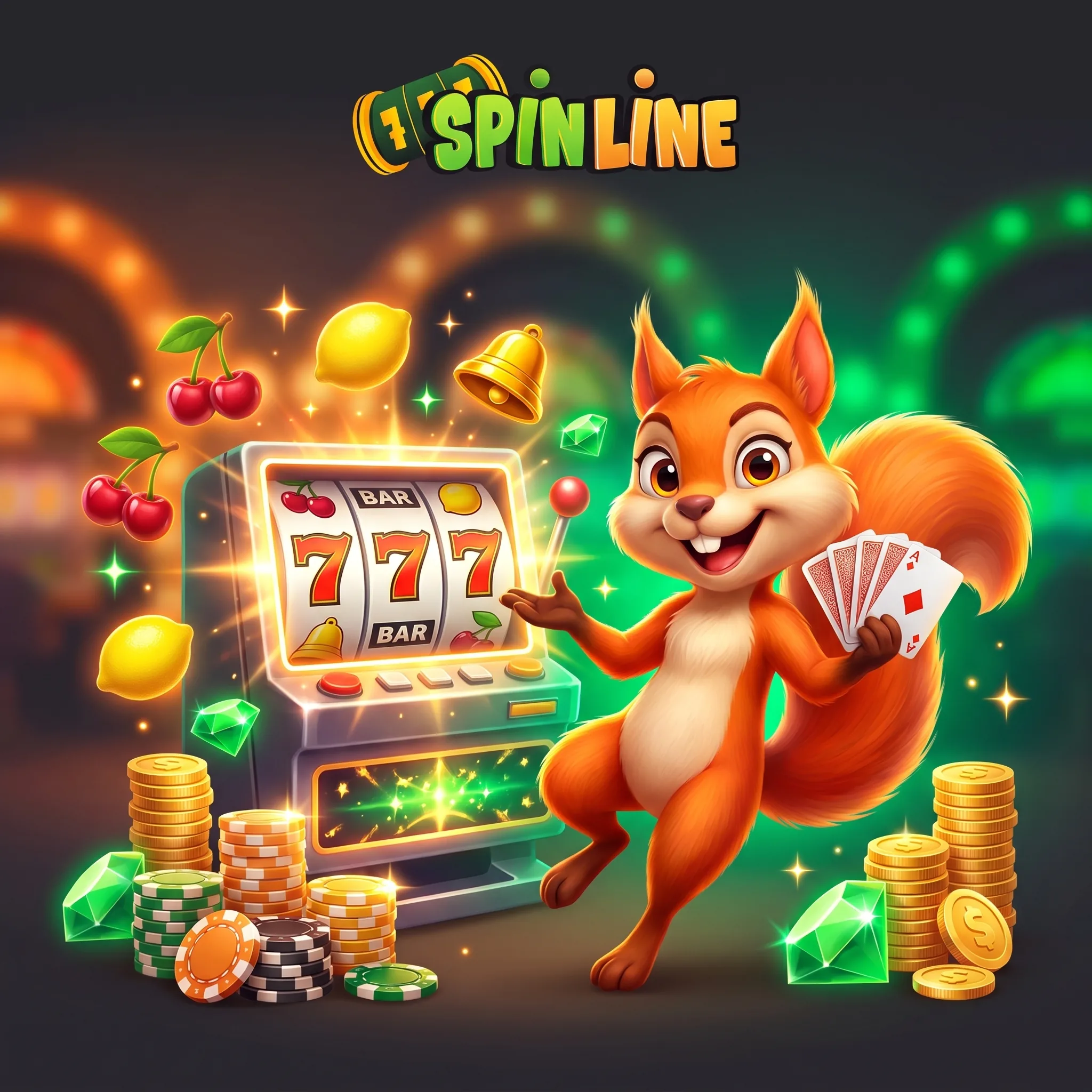 Spinline squirrel beside a triple seven slot